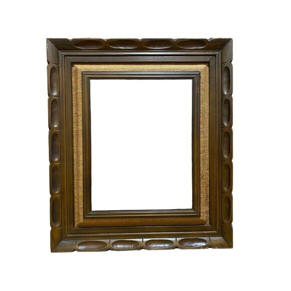 Vintage Carved Wood Bulrap Primitive Rustic  Picture Frame 22” x 19” - Picture 1 of 3